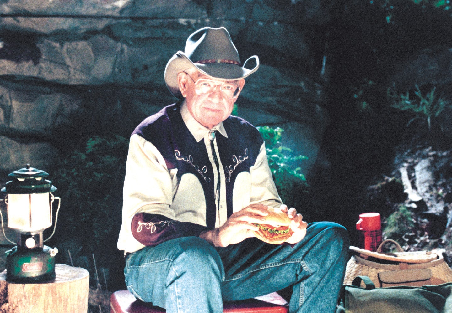 Dave in a TV commercial - by a campfire