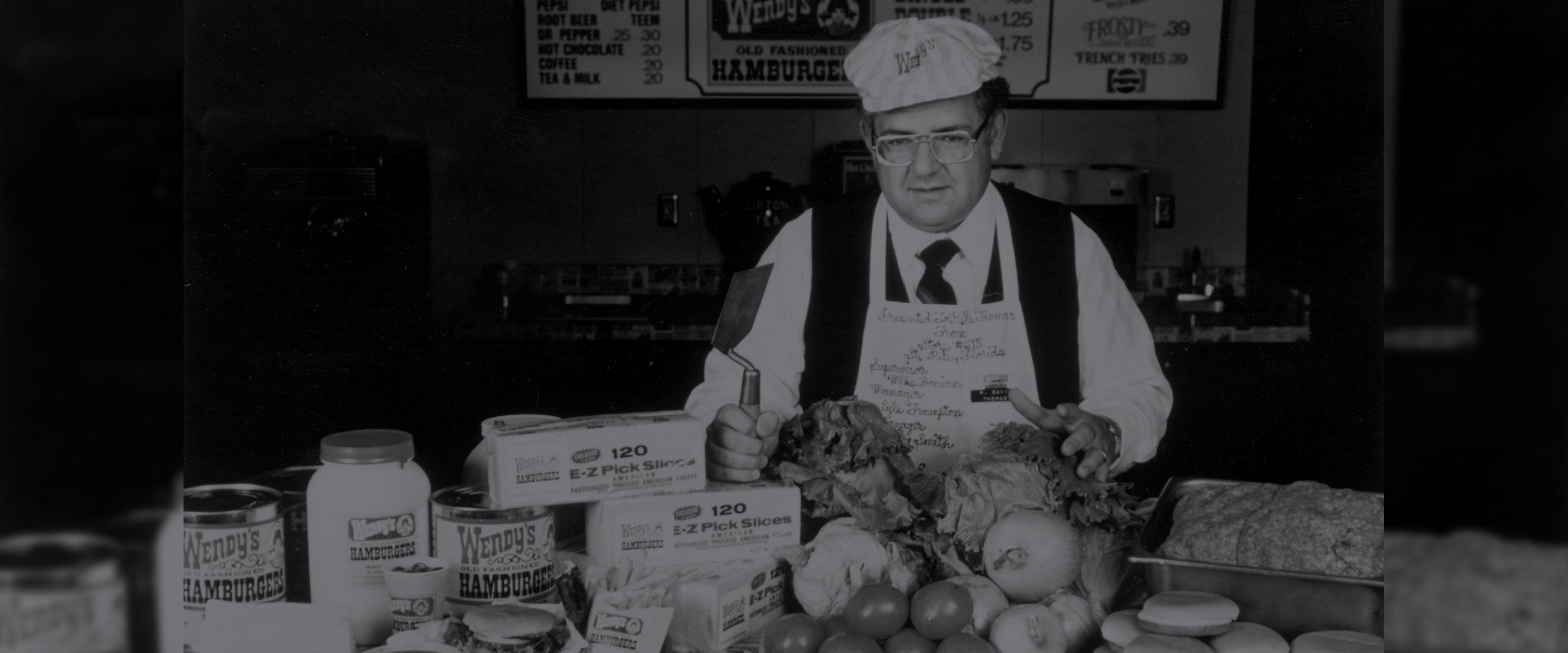 Dave with Wendy's food and ingredients